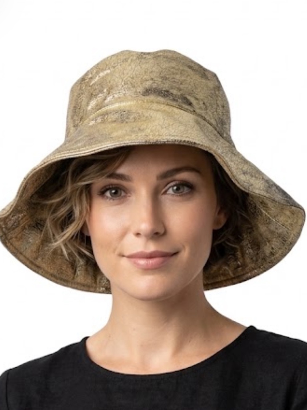 FLAG COLLECTION Cracked Metallic Gold Floppy Bucket Hat Festival Shiny